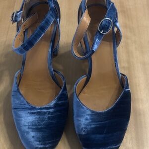 Sezane Katie Mary Janes Blue Pleated Velvet - Size 8